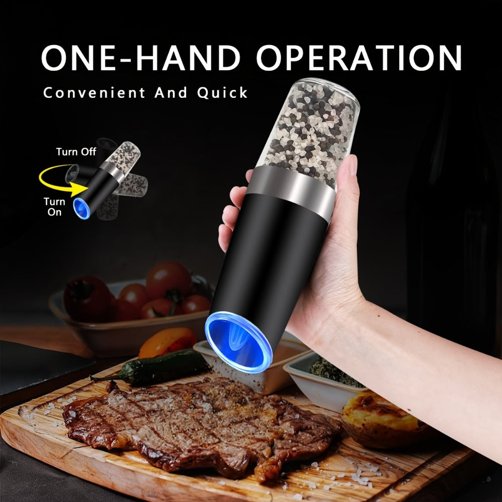 2pcs USB Rechargeable Electric Salt and Pepper Grinder Set with LED Light & Adjustable Coarseness, One-Hand Operation