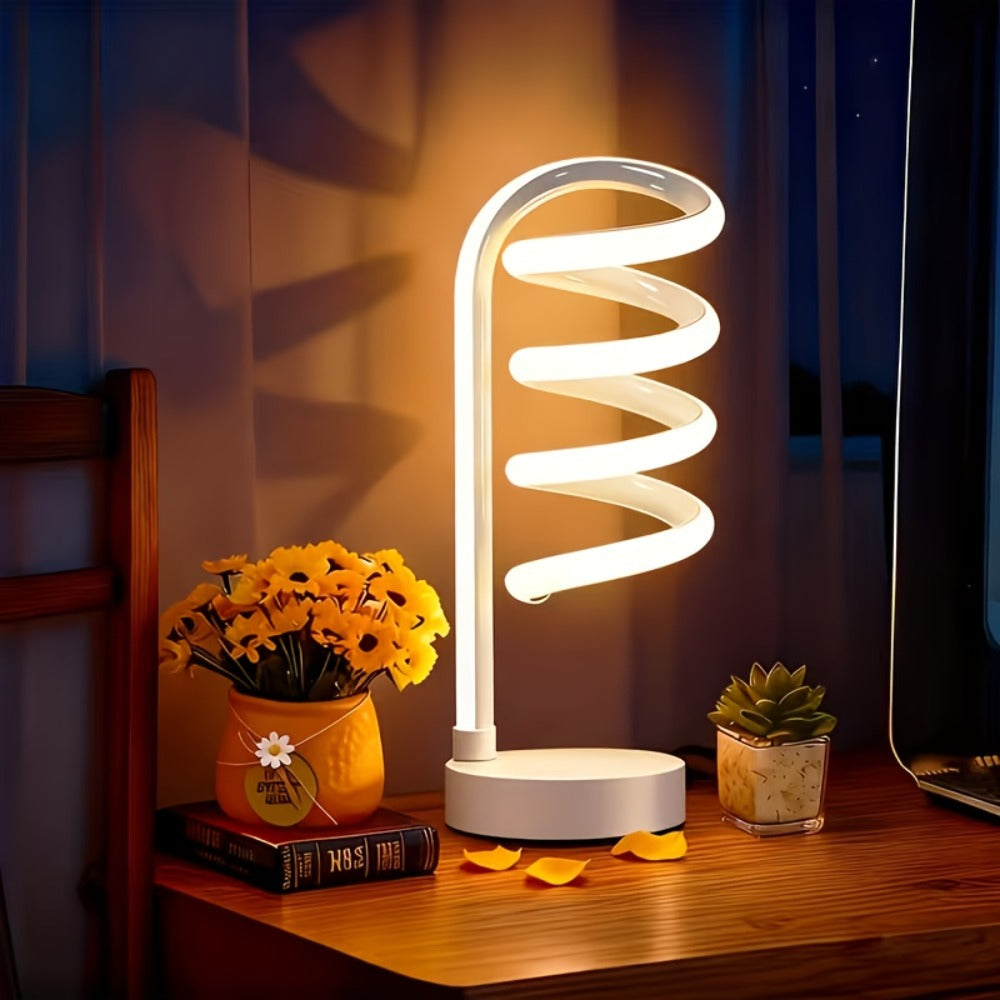 Dimmable Spiral Table Lamp with Touch Control & USB-C Charging Port, 3-Way Brightness Bedside Nightstand Lamp, Modern Minimalist LED Desk Lamp for Bedroom Living Room, Black & White