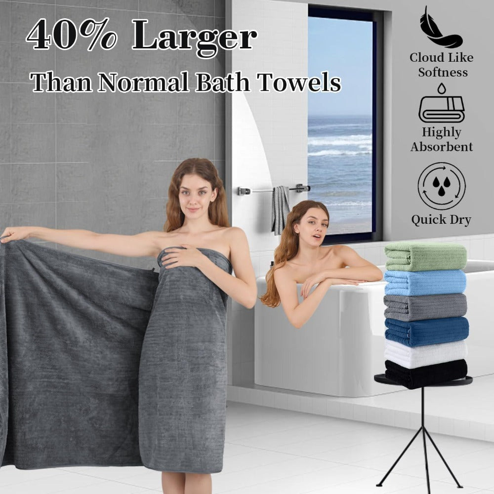 Extra Large Bath Sheet Set 4 Pack 35x70 Inch - Ultra Soft Fluffy Premium Microfiber Highly Absorbent Quick Dry Oversized Shower Towel | Grey Navy Blue Pink Black Multi | Bathroom Hotel Spa Gift