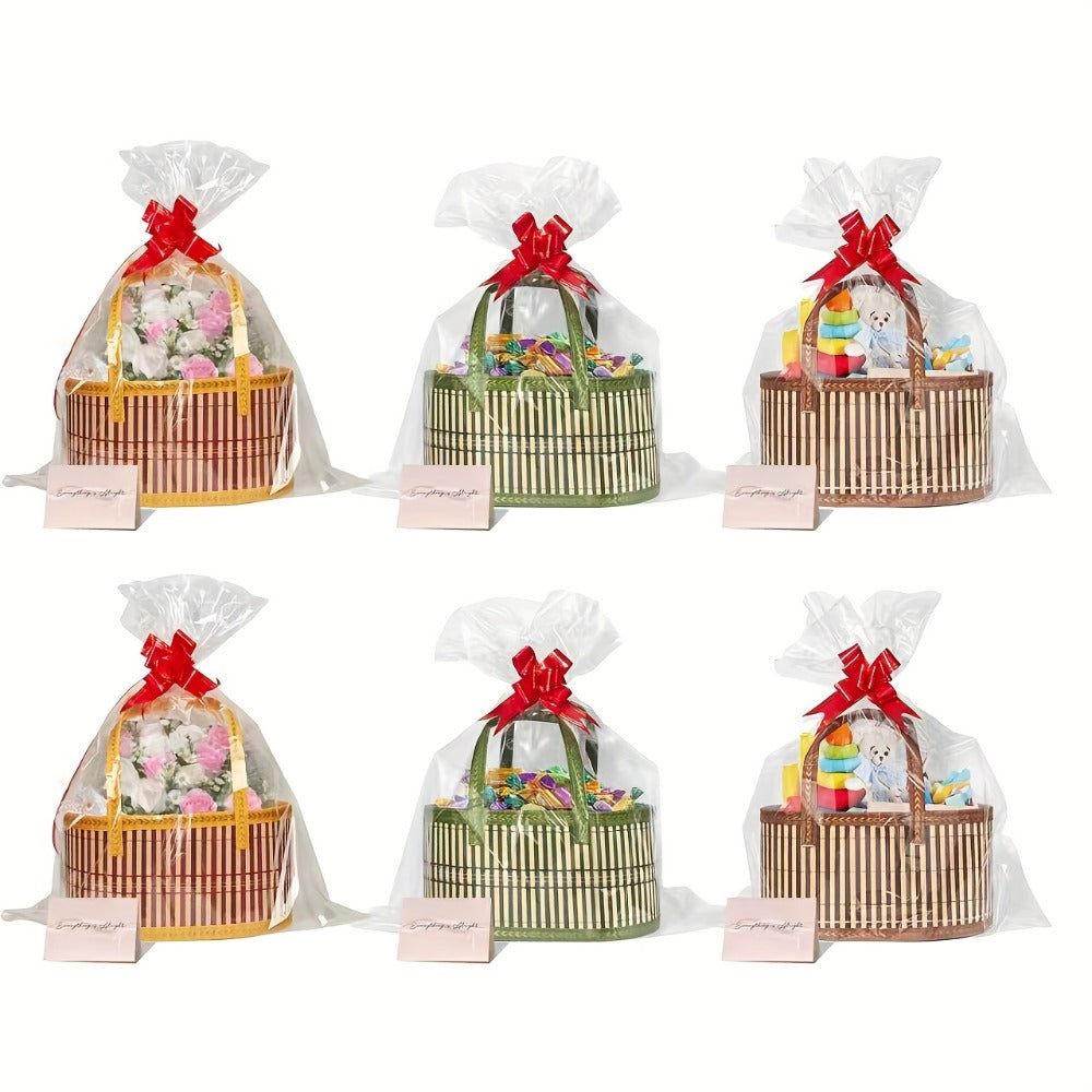 Bamboo Storage Baskets 6-Pack | Gift Wrap Organizer, Easter Egg Basket, Picnic Camping Basket, Craft Sewing Storage, Wedding Favor Box, Flower Girl Basket, Christmas Thanksgiving Holiday Basket Set