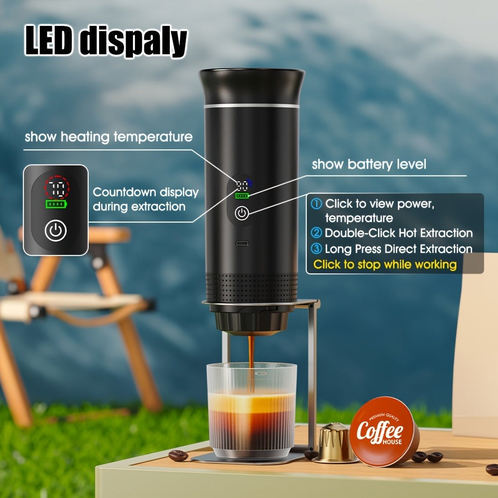 Portable Espresso Machine Type-C Charging Self-Heating ¨C Single Serve Coffee Maker with Temperature & Battery Display, Hot & Cold Brew, Ground Coffee & Capsule Compatible, for Travel RV Hiking Office