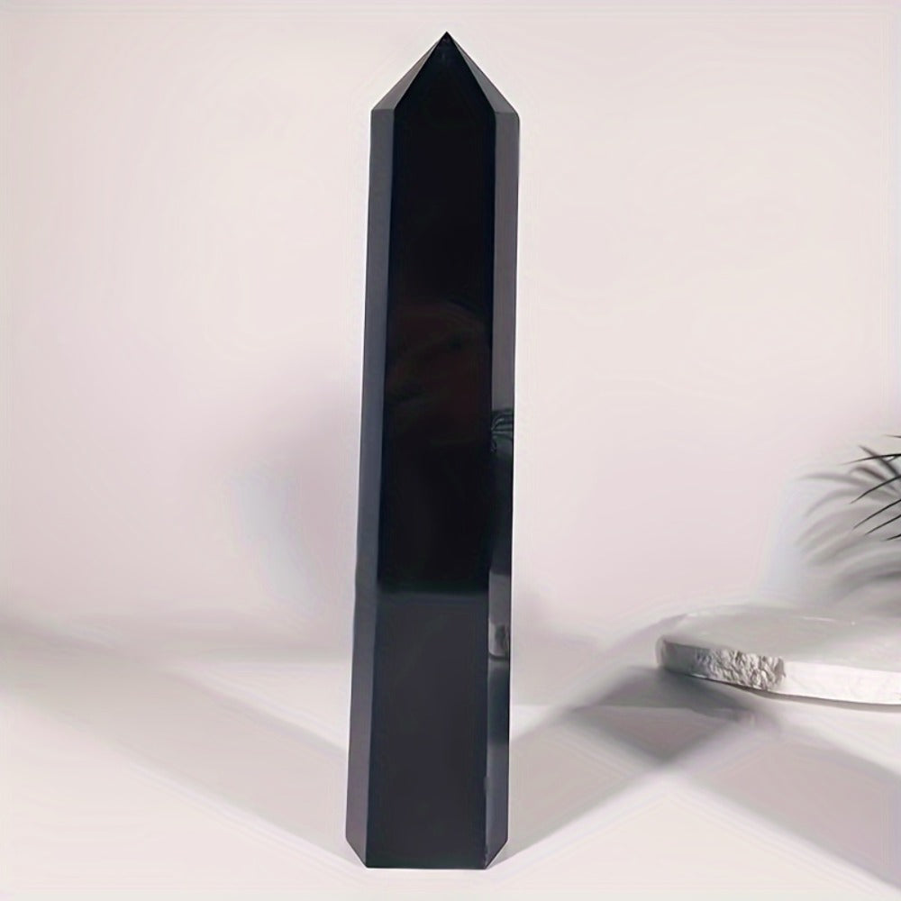 Black Obsidian Crystal Tower Natural Hexagonal Pillar Obelisk Generator for Home Decor Meditation Healing Crystal Feng Shui Office Holiday Gift 0.55-1.1LB