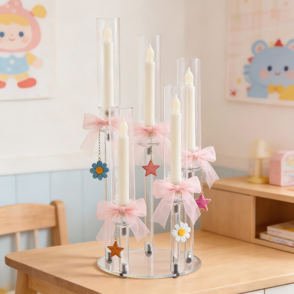 Acrylic Candelabra Candle Holder ¨C Clear Crystal 5-Arm & 6-Arm Taper Candlestick Holders for Wedding Centerpiece, Dining Table, Party & Anniversary Decor