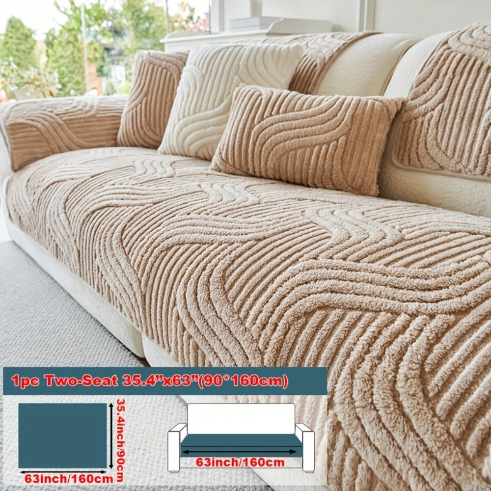 Stretch Velvet Sofa Cover Non-Slip | Plush Shu Velveteen Couch Slipcover, Modern Luxury Pet Friendly Machine Washable, 2 3 4 Seat, Armrest & Pillowcase, Living Room Bedroom Office
