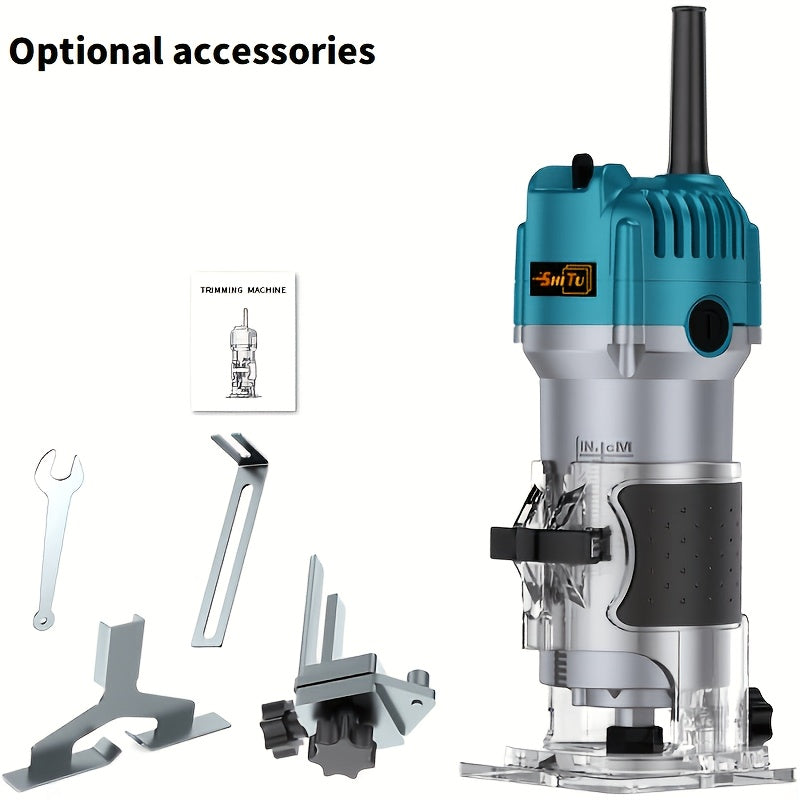 Electric Edge Cutting Machine Multifunctional Wood Router Trimmer - Adjustable Speed, Wood Chamfering Slotting Milling Carving Tool with Accessories, Industrial Planer for Woodworking
