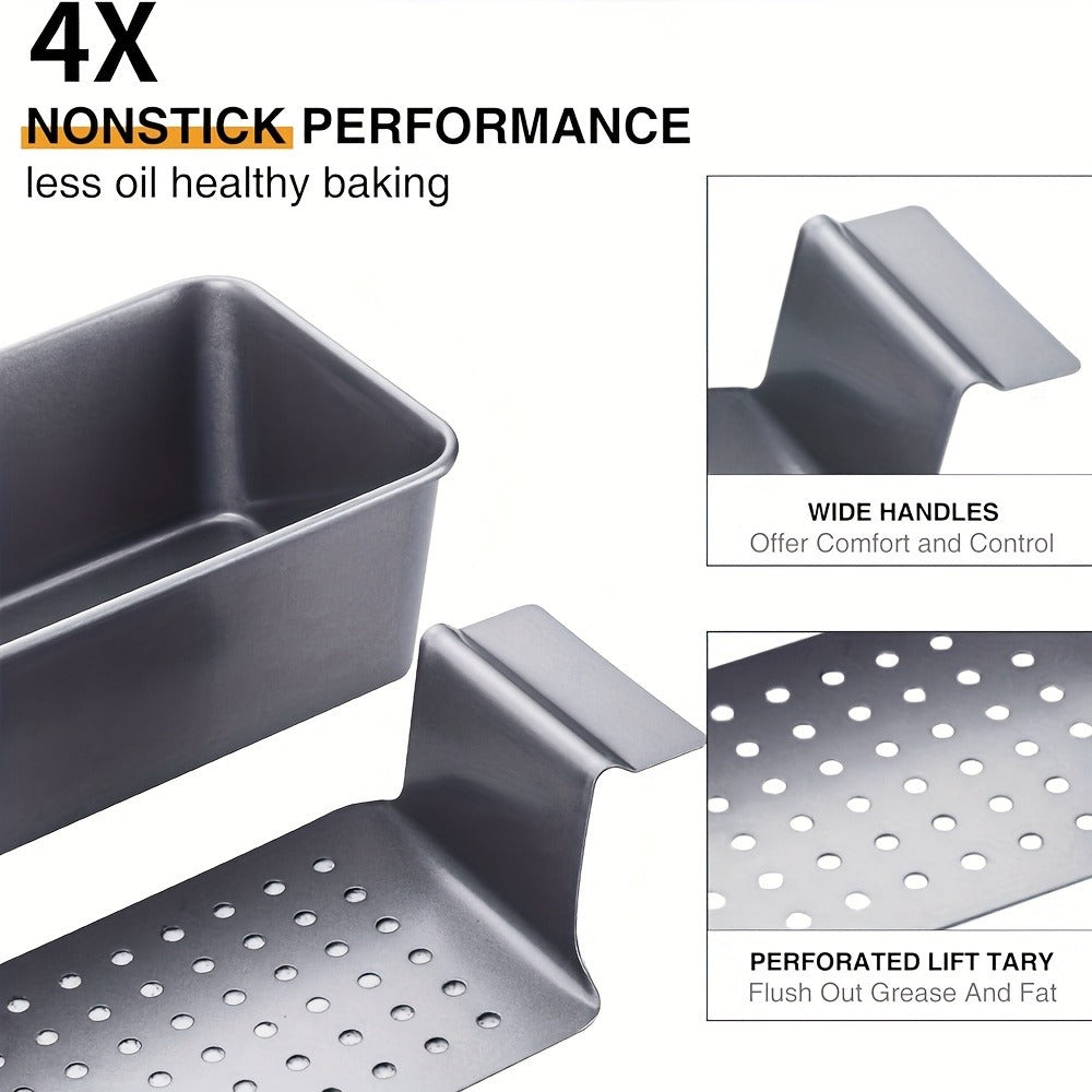 Nonstick Meatloaf Pan with Drain Tray, 2-Piece Carbon Steel Loaf Pan Set for Baking, Fat-Reducing Bread Pan with Insert, Oven Safe Meat Loaf Baking Pan for Healthier Cooking, Standard & Gold Options