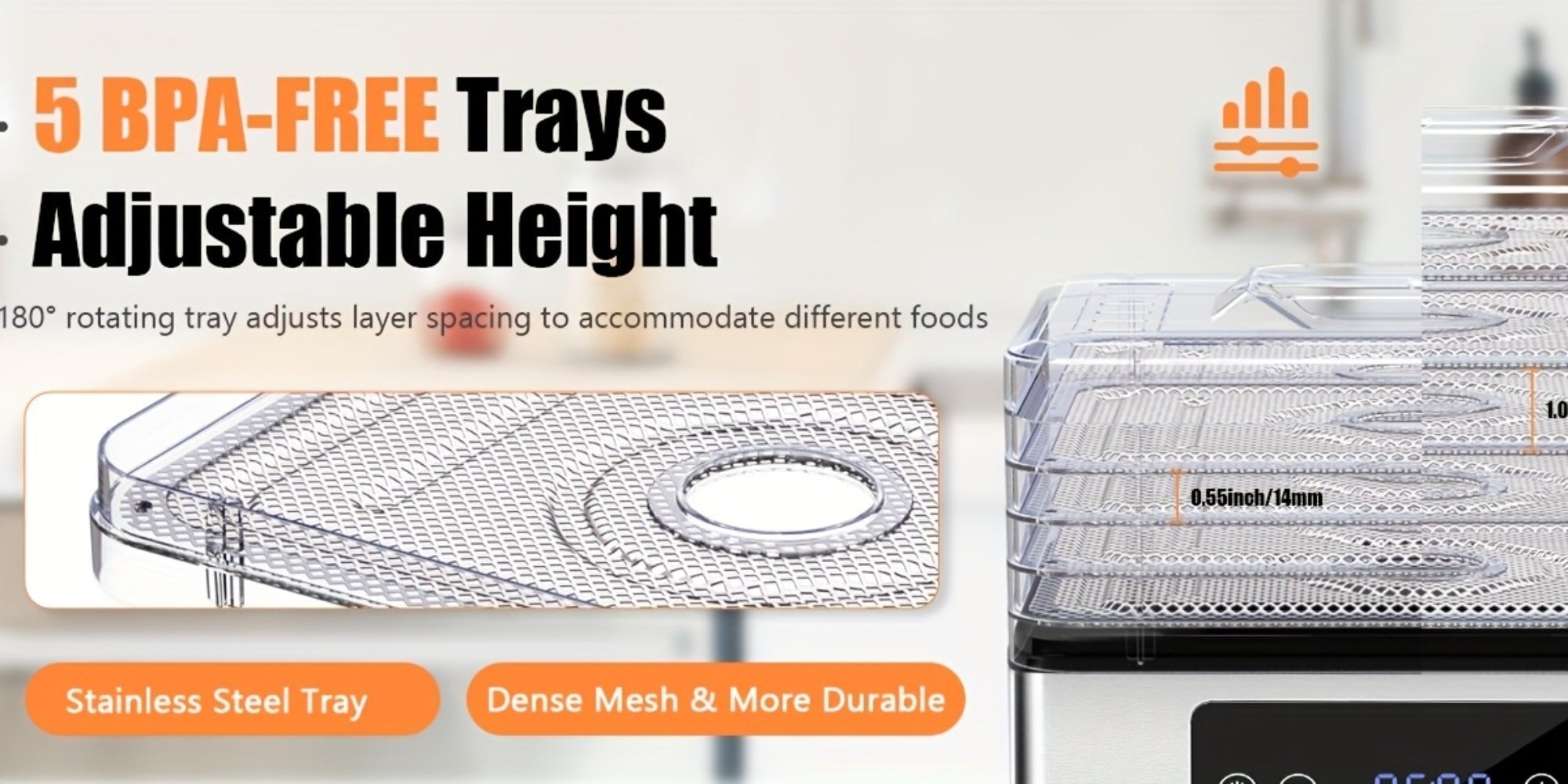 Food Dehydrator Machine 5 Stainless Steel Trays 420W with 48-Hour Timer Temperature Control 95-160¡ãF 360¡ã Airflow BPA-Free Dehydrator for Jerky Herbs Meat Fruit Mushrooms with Recipe Book