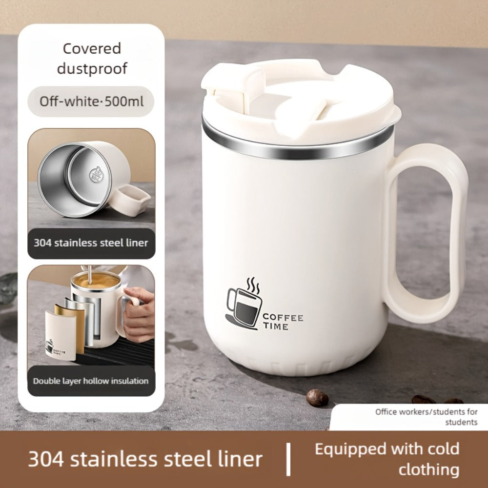 Stainless Steel Travel Mug Valentine's Letter Print Double Wall Insulated Coffee Cup Leak-Proof Lid 500ml Office Home Travel