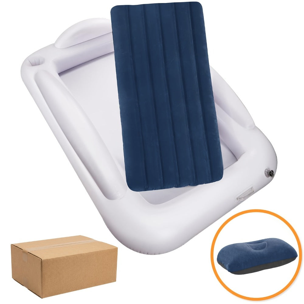 Kids Inflatable Travel Bed ¨C Portable Children Air Mattress with Fast Inflation, Separate Mattress Design, for Home Camping Vacation Grandma's, Ages 3-10, Blue Grey