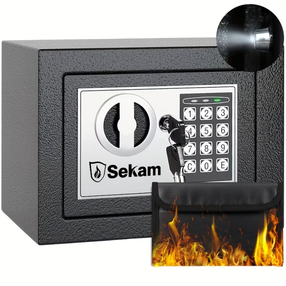 Fireproof Home Safe Box with Digital Keypad and Key Lock Heavy Duty Steel Security Safe for Money Documents Valuables Jewelry Passports 0.23 0.8 1.5 2.2 Cubic Feet Multiple Colors with Cash Bag