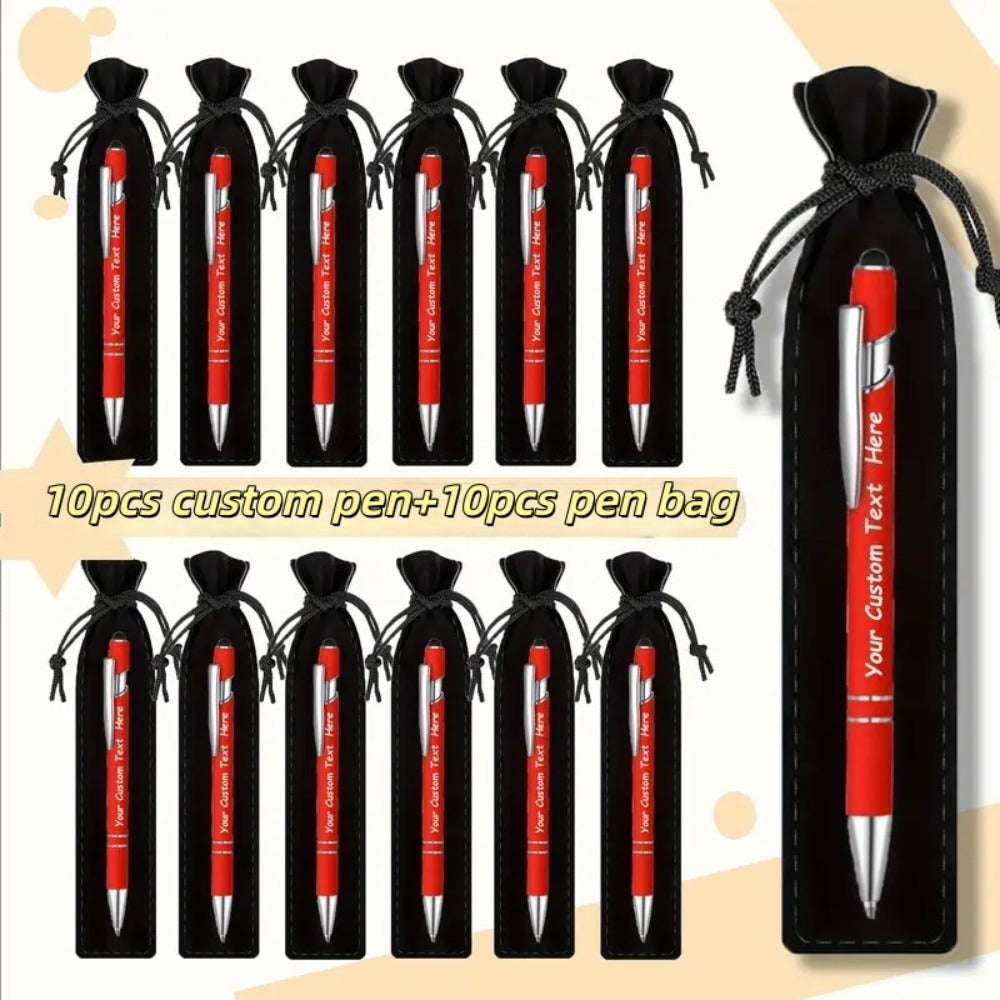 Custom Ballpoint Pens with Pencil Pouch Bulk Set ¨C Personalized Ballpoint Pen Pack for Corporate Gifts, School Supplies, Office Promotions | 20/30/80 PCS Customized Pen & Bag Bundle