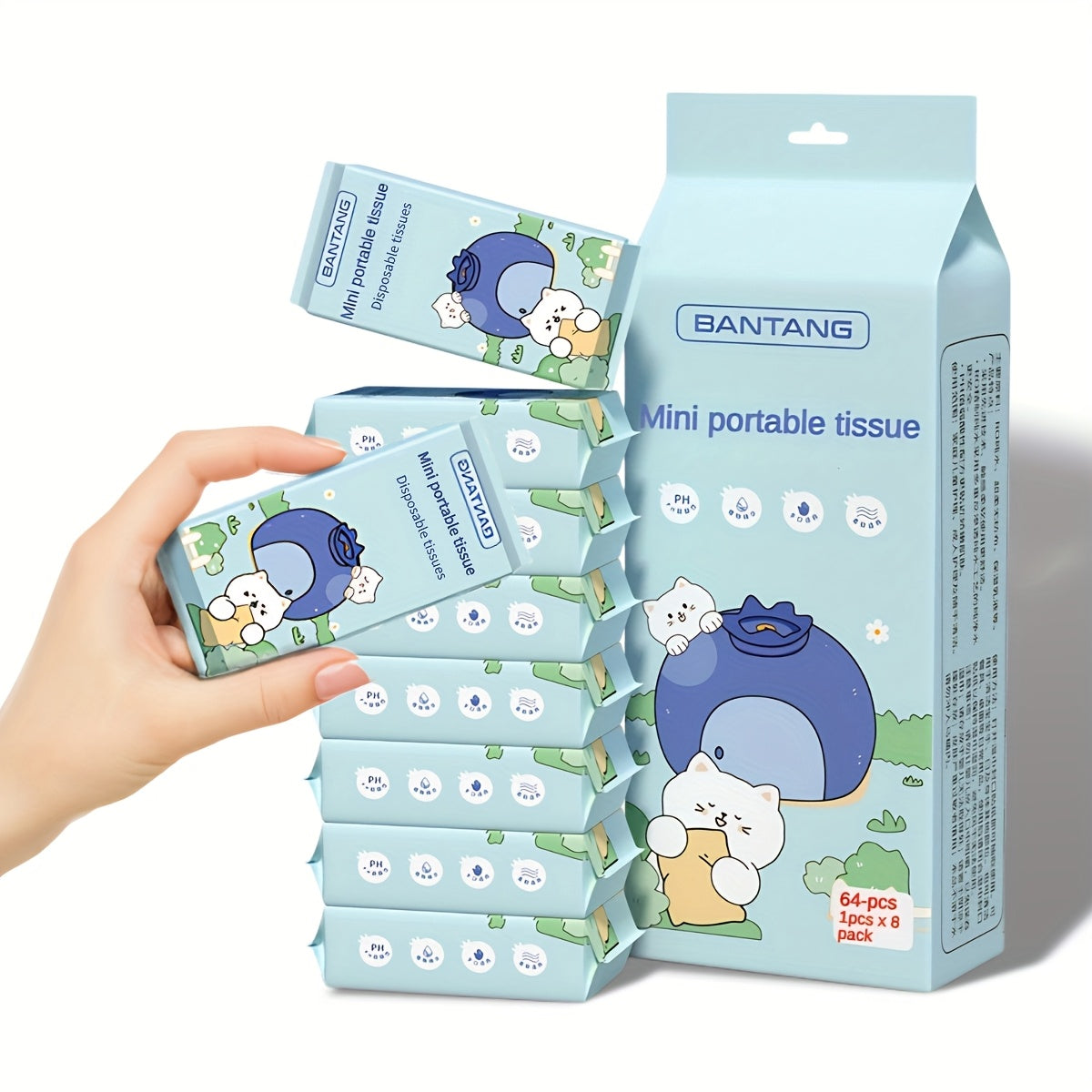 Mini Wet Wipes 64 Count 8 Packs Heavy Duty Quick-Drying Cleaning Cloths Cute Animal Design for Travel Outdoor Kitchen Bathroom Picnic Dish Towel Stove Cleaning Panda Crocodile Elephant Kitten