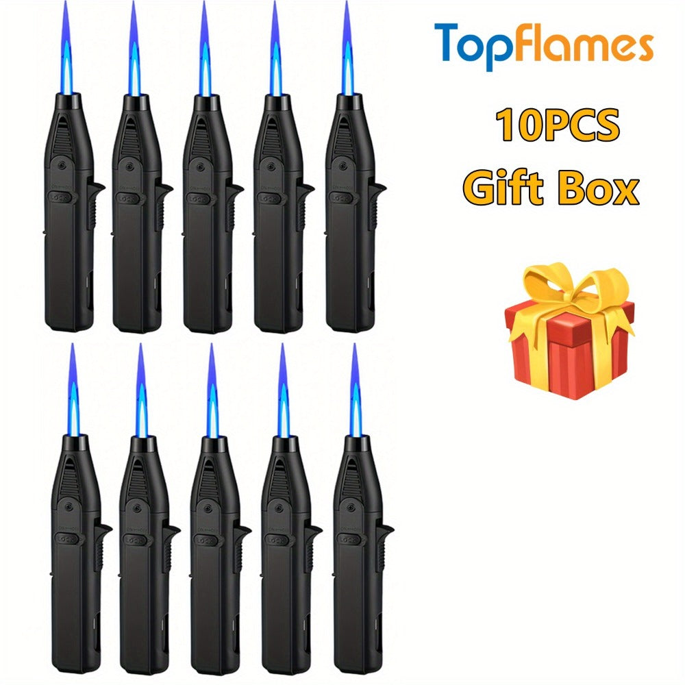 Torch Lighter Set Windproof Jet Flame with Safety Lock & Adjustable Flame - 10/15pcs Long Igniter for Candles, Grill, BBQ & Fireworks | Gift Box | 5 Colors