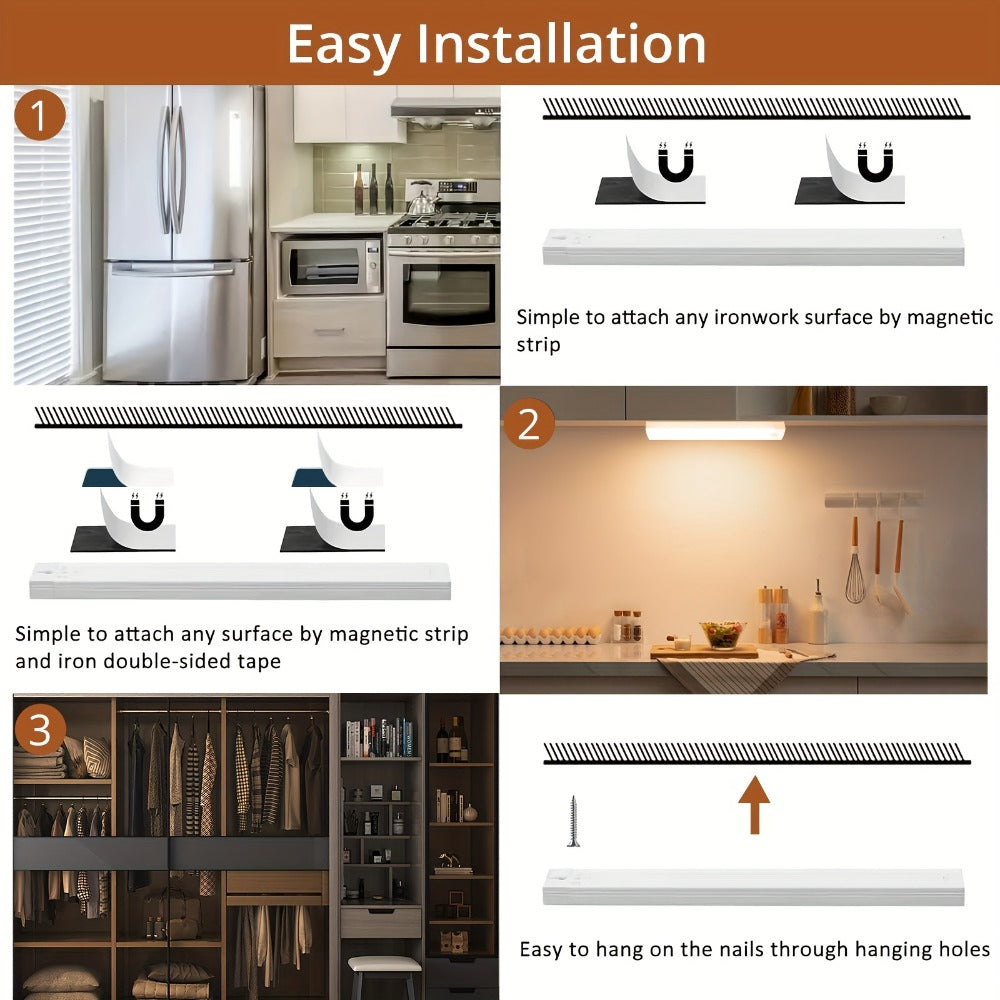 Motion Sensor Cabinet Light 3-Pack ¨C 3-Color Temperature Dimmable Under Counter Closet Light, Wireless Magnetic USB Rechargeable for Kitchen, Wardrobe, Stairs, Hallway & Vanity (11cm / 20cm / 40cm)