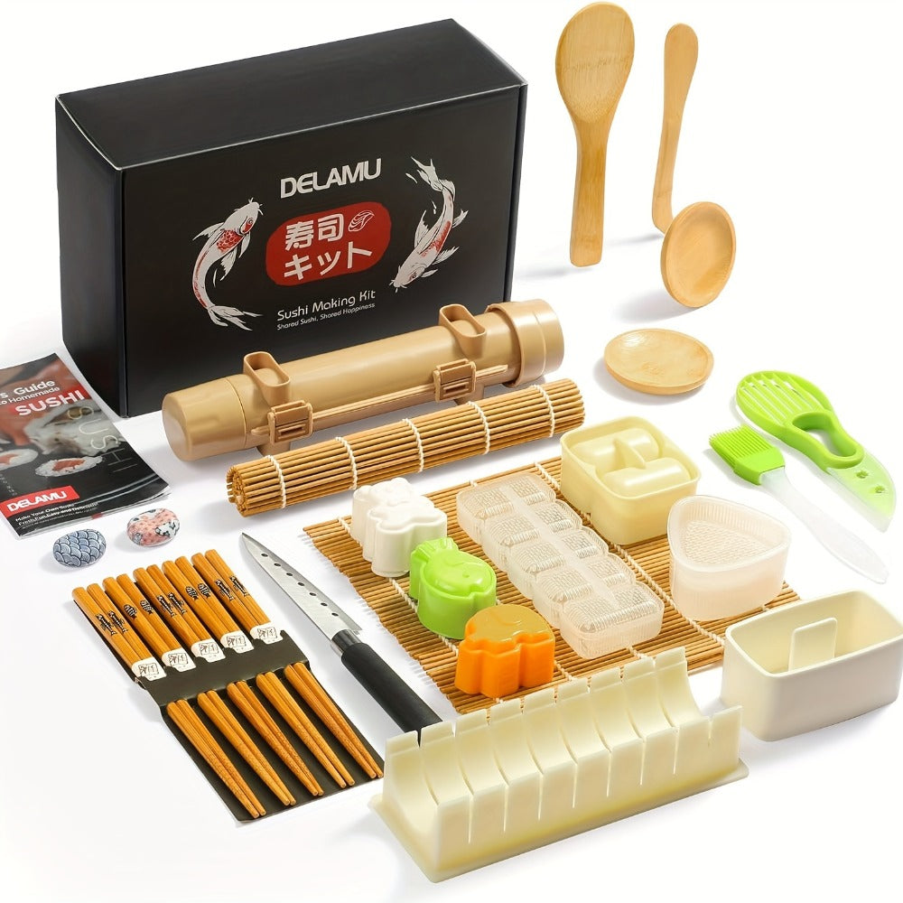 Sushi Making Kit 9/27Pcs with Bamboo Rolling Mats, Rice Molds, Paddle, Knife & Chopsticks ¨C Beginner Set for Home, School, Camping & Gifts