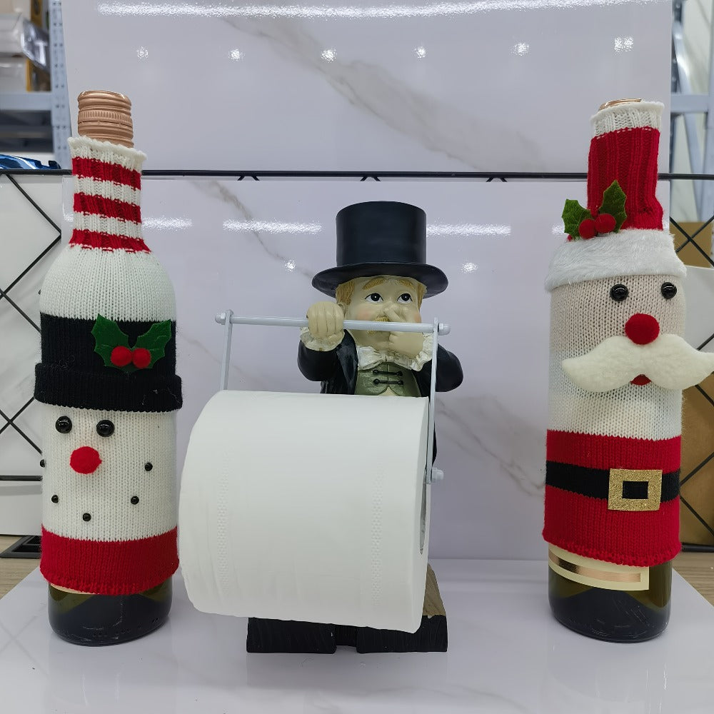 Paper Towel Holder Funny Toilet Butler Statue - Novelty Resin Bathroom Decor Figurine, Freestanding & Wall Hanging, Painted Finish, Unique Housewarming Christmas Halloween Gift for Bathroom