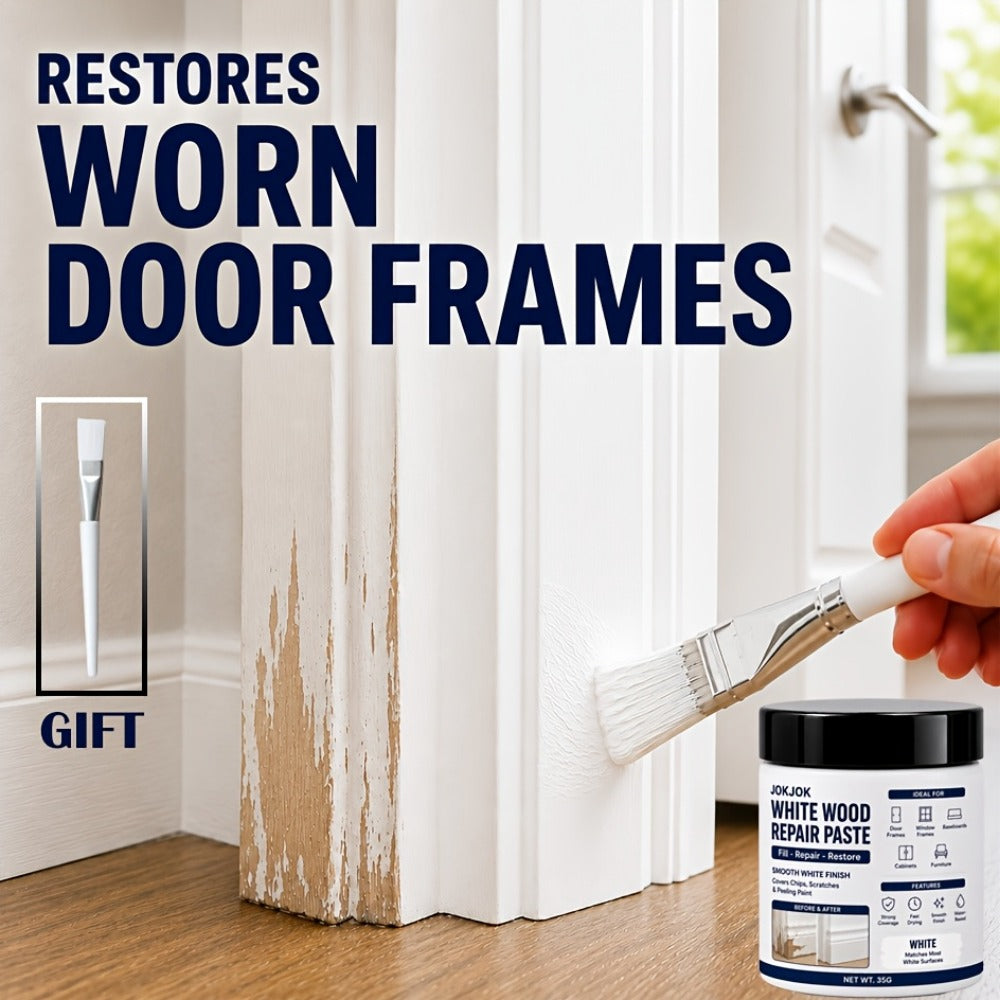 Wood Repair Filler Paste - White Trim Repair for Door Frames, Window Frames, Baseboards & Cabinets - Covers Scratches, Chips & Peeling Paint - Fast Drying Water-Based Formula