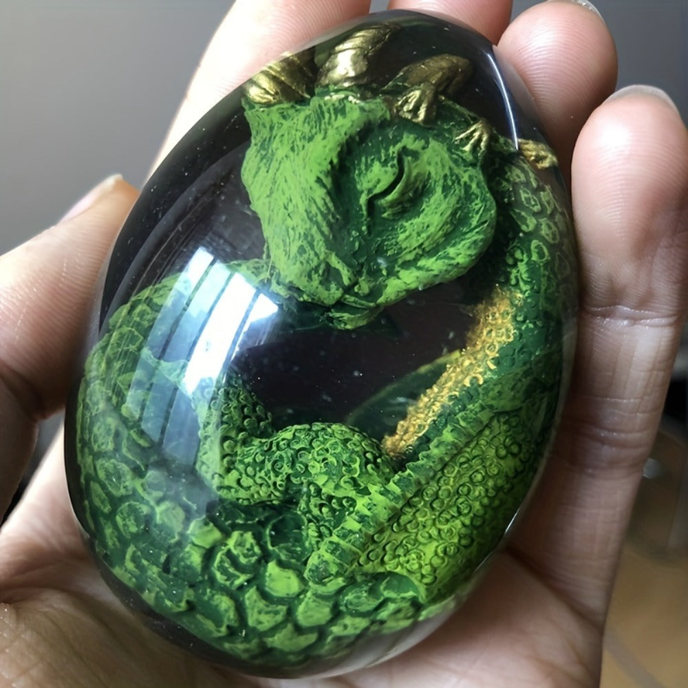 Dragon Egg Statue Transparent Resin Dragon Egg Figurine Dinosaur Souvenir Collectible Craft for Home Decor Desktop Display Birthday Christmas Halloween Gift Red Purple Green Blue