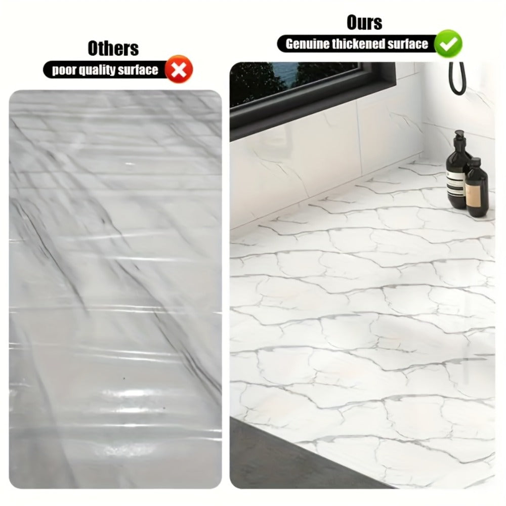 Peel and Stick Floor Tile Sticker 15.7¡±x118¡± Self-Adhesive Marble Pattern Vinyl Roll ¨C 3mm Thick Removable Flooring for Kitchen Backsplash, Bathroom, Shower Room & Home Renovation
