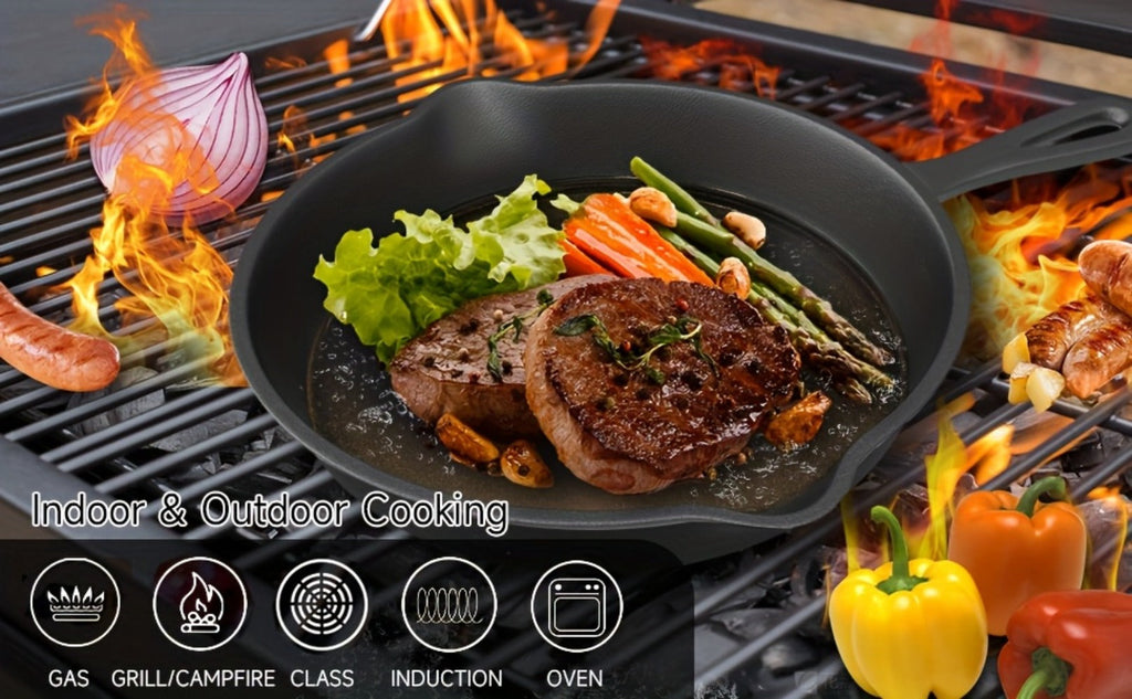 Cast Iron Skillet Set 3pcs - Non-Stick with Drip Spout, Pre-Seasoned Cookware for Holiday Cooking RV Campfire Outdoor Grilling, Heavy Duty Kitchen Frying Pan Set