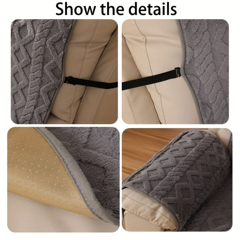 Recliner Cover Shu Velveteen Non-Slip Soft Plush Single Chair Sofa Cover - Pet Scratch Resistant Armchair Protective Slipcover | Deep Gray Light Grey Off White | Bedroom Office Living Room Home Decor