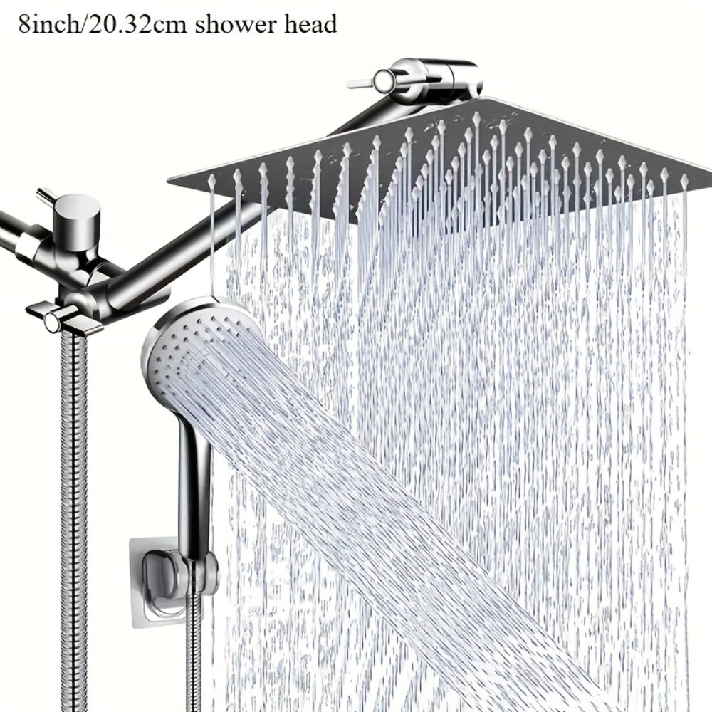 High Pressure Shower Head Combo with Handheld Shower Wall Mounted 9 Spray Settings Rainfall Shower System Adjustable Angle Leakproof with Hose for Modern Bathroom Chrome Matte Black