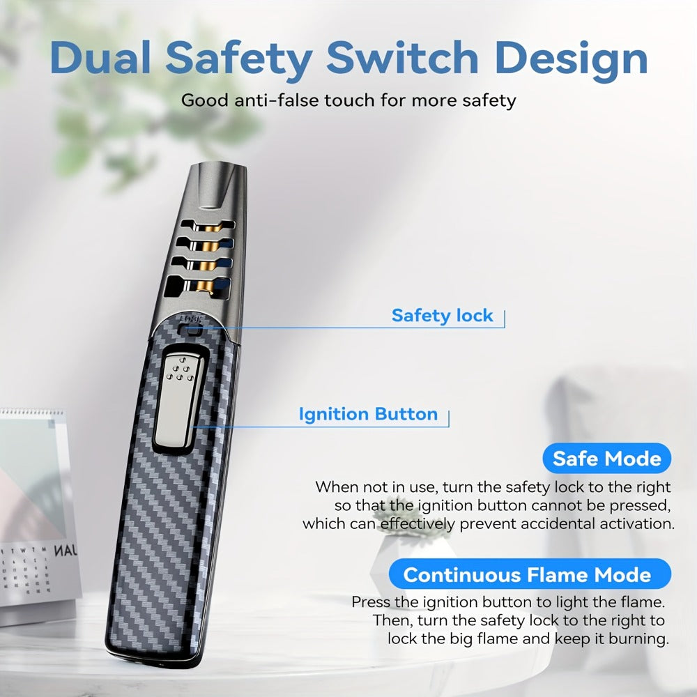 Kitchen Torch Lighter Carbon Fiber Windproof, Adjustable High-Temperature Flame with Safety Lock, Refillable Butane Culinary Torch for Baking, Creme Brulee, Caramel, Welding & Outdoor Use ¨C Black & Gray (Butane Not Included)