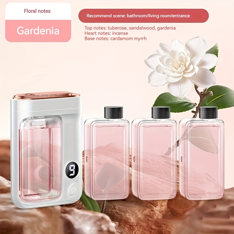 Essential Oil Aromatherapy Diffuser Set ¨C Mini Humidifier with 7 Spray Levels, 1/4/8 Hour Timer, 5.07oz Capacity, Room Decor Scent Diffuser with Hilton, Gardenia, Ocean & Shangri-La Oils