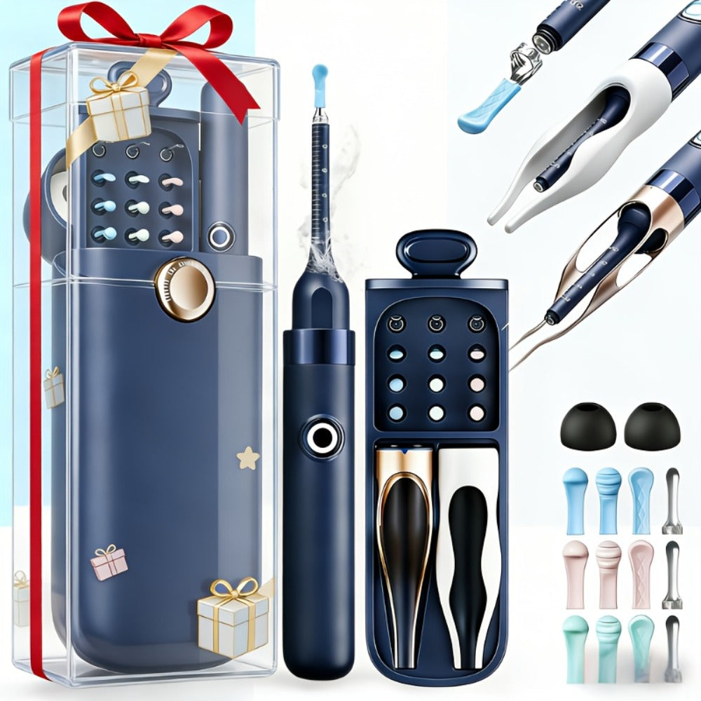 Ear Wax Removal Kit with Camera - 12-in-1 Ear Cleaning Tool Set, Rechargeable Ear Scope with LED Light, Ear Pick Cleaner, Nose Picker, Storage Box Included, Great Gift Idea