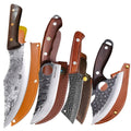 Viking Chef Knife Set 3/4pcs Hammered Stainless Steel Kitchen Knives ¨C Boning, Utility & BBQ Knife with Wooden Handle for Cooking, Camping & Outdoor