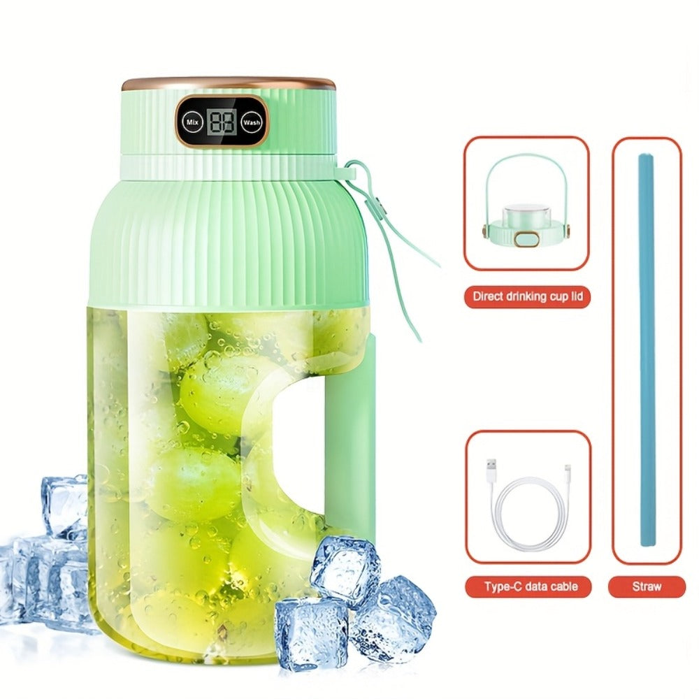 Portable Blender Personal Juicer Cup - Upgraded 10-Blade USB Rechargeable Smoothie Blender for Fruits, Vegetables & Milkshakes, Large Capacity, Digital Display, Travel Cover, Sports & Outdoor Use