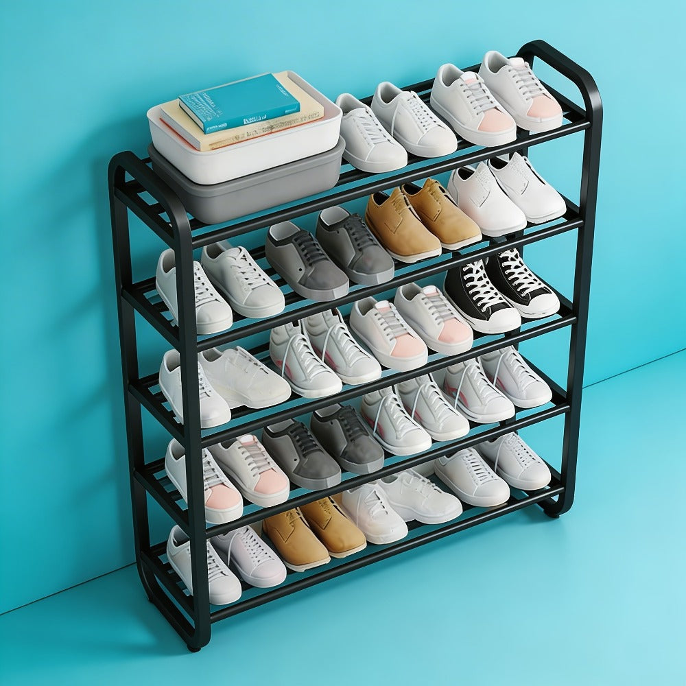 5 Layer Shoe Rack Space Saving Narrow Design | Floor to Ceiling Shoe Storage Organizer | Durable Entryway Closet Living Room Door Shoe Shelf in White