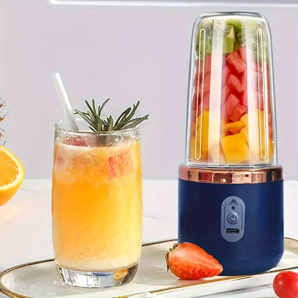 Portable Double Cup Blender & Juicer 2 Sets USB Rechargeable - 1500mAh Personal Mixer with Cups & Motor Base for Smoothies, Milkshakes & Drinks, Travel Blender Gift, Purple Blue Pink White