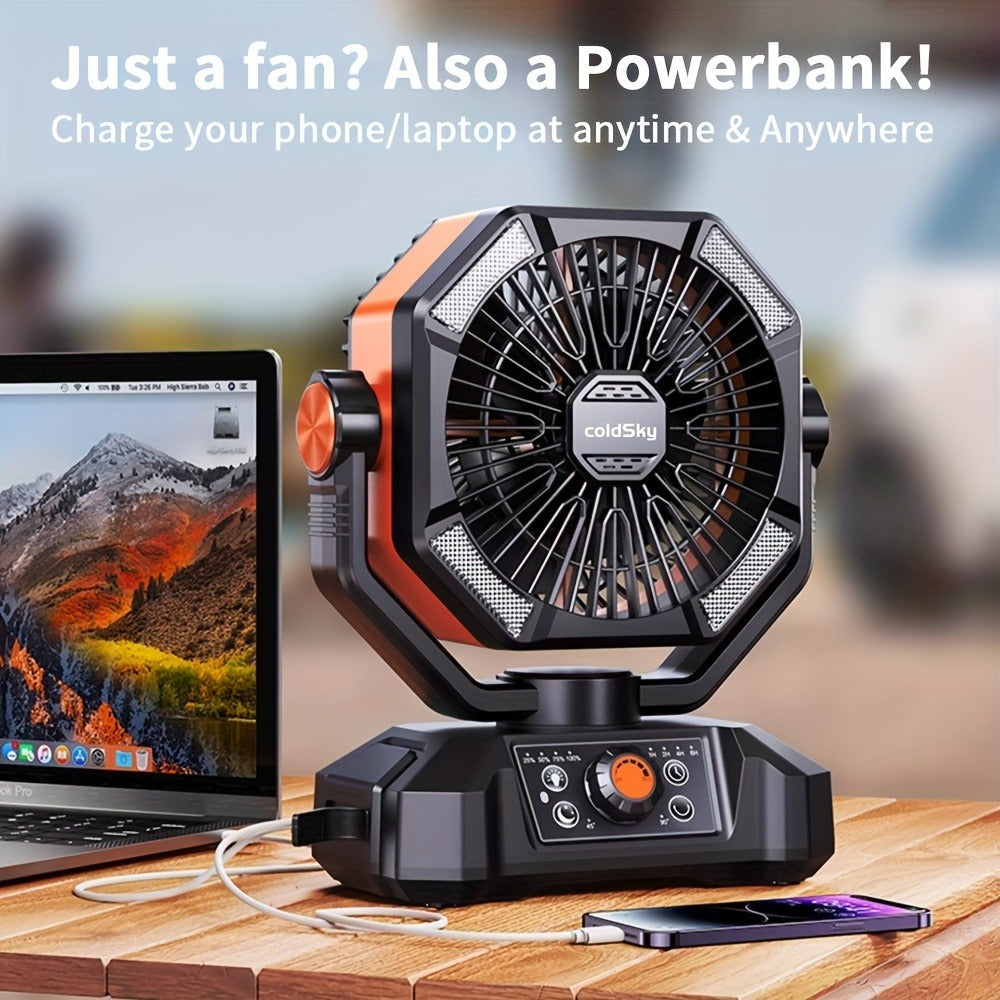 Portable Outdoor Fan 20000mAh USB Rechargeable, Infinite Speed Control Strong Wind Fan with Remote Control, High-Capacity Battery Powered Fan for Camping, Hiking, Job Site and Outdoor Activities