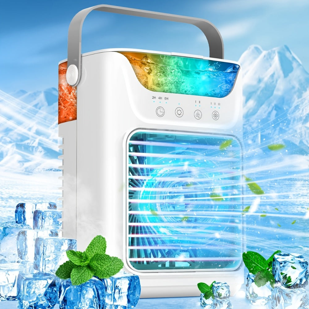 Portable Mini Air Conditioner Fan | Personal Evaporative Cooler with 3-Speed Settings & Timer, Quiet Desktop Cooling Fan for Room, Home, Office & Car Use ¨C USB Powered, Compact Design