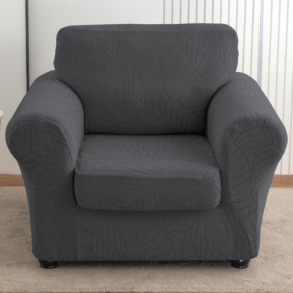 Armchair Slipcover 2pcs Set Jacquard Leaf Texture Stretch Chair Cover with Seat Cushion Cover Spandex Non-Slip Elastic Removable Washable Sofa Couch Cover for Living Room Dining Room Hotel Home Decor