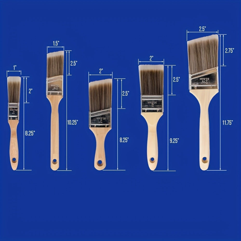 Paint Brushes Set 5 Piece Pro Grade Flat and Angle Brush Kit for Latex Oil Paint Stain Varnish Interior Exterior Wall Trim Furniture Home Improvement DIY