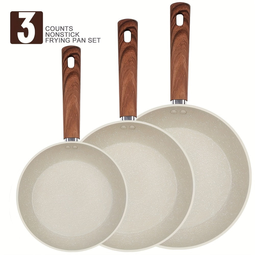 Non-Stick Frying Pan Set 3-Piece 7 9.5 11 Inch ¨C Dishwasher Safe Skillet Set with Insulated Handle | Induction Compatible Home Kitchen Pans in Beige Grey & Black | Durable Even-Heating Cookware