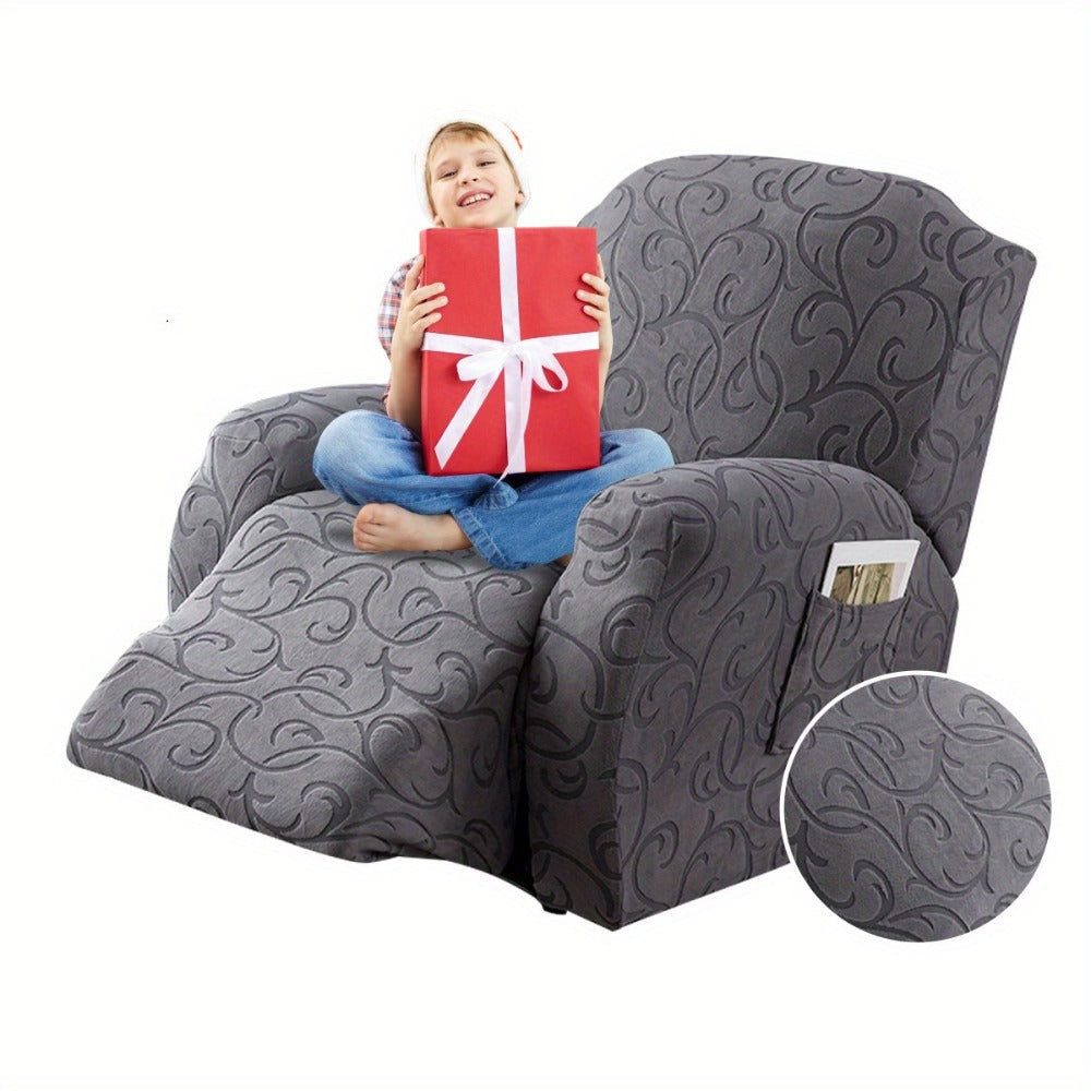 Recliner Chair Cover High Elasticity Stretch Swirl Pattern Slipcover Dust Scratch Resistant Washable Pet Friendly Fits Single Seater Sofa Massage Chair Living Room Furniture Protector