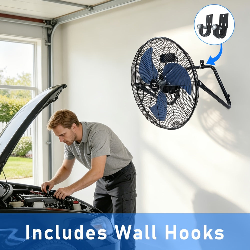 Industrial Floor Fan High Velocity 9 & 20 Inch ¨C Metal Construction & Blades, 3-Speed Heavy Duty Fan for Industrial, Commercial & Garage Use | Silver, Black & Blue