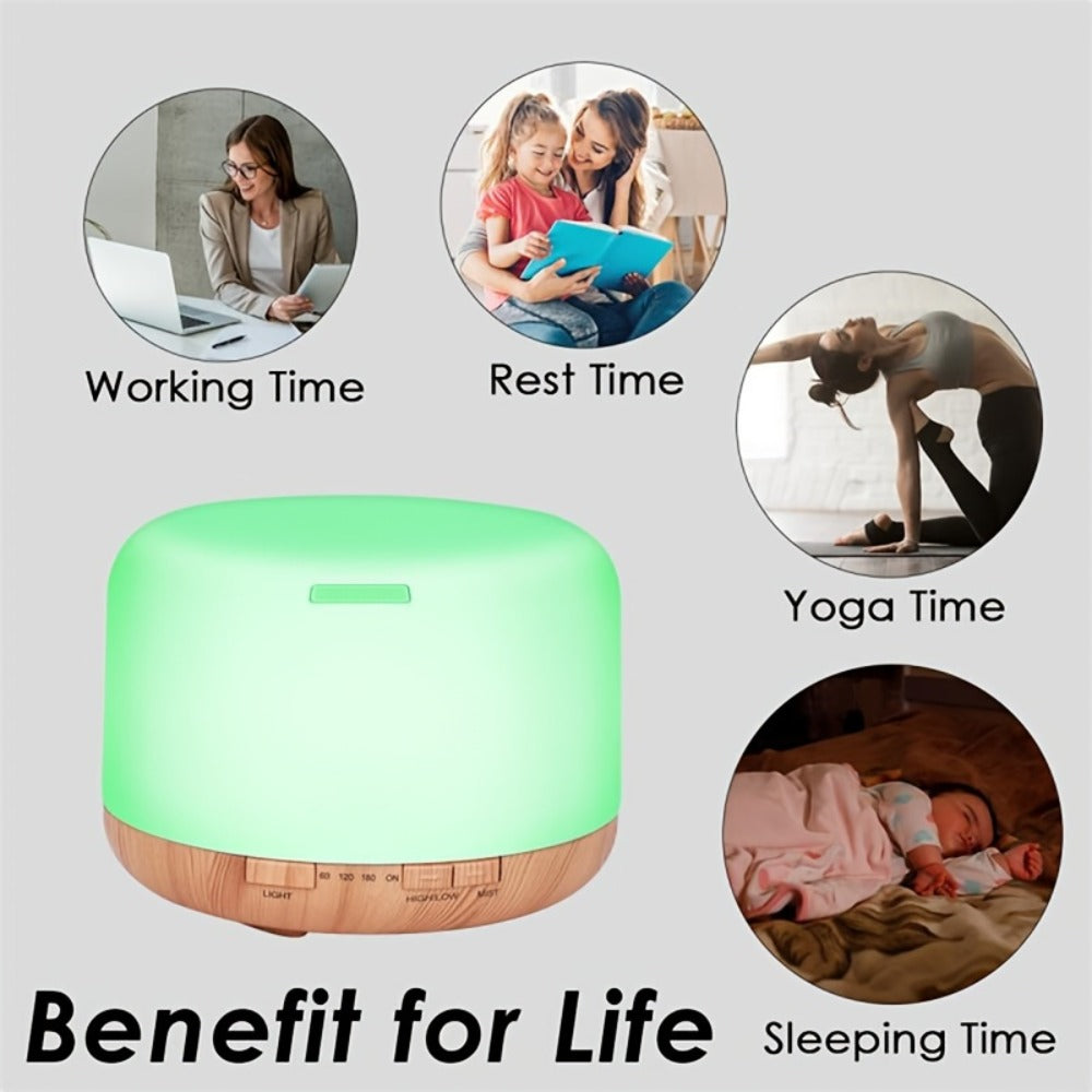 Large Room Essential Oil Diffuser 16.91oz ¨C Timer, 7 Ambient LED Lights, No Water Auto-Off, Wood Grain Design for Home & Office