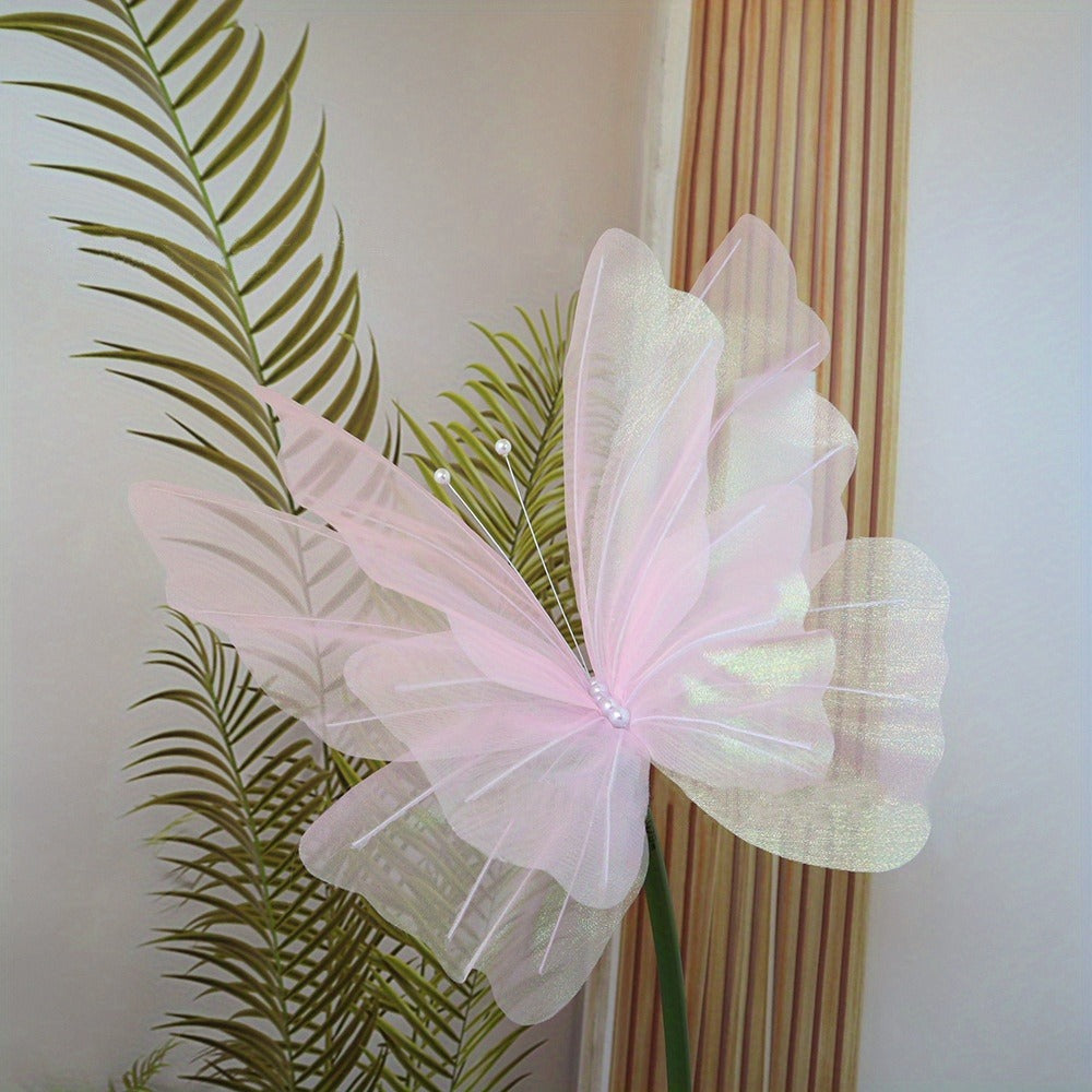3D Artificial Butterfly Decorations 2pcs ¨C Realistic Featherless Fake Butterflies for Wedding, Home, Garden & Party Decor | No Electricity Required | All-Season Indoor Outdoor Holiday Accent