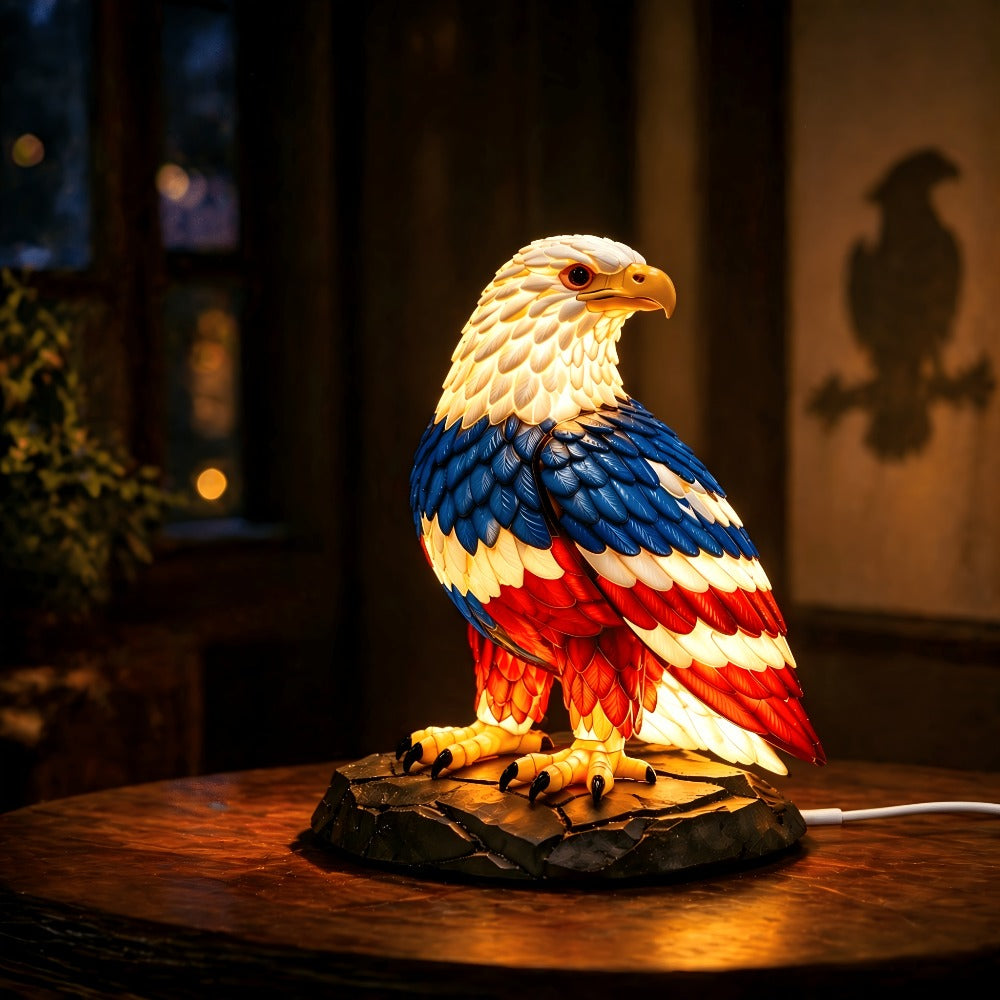 Boho Retro Stained Eagle Night Light ¨C 3D Resin Animal Table Lamp, Vintage Colorful Stained Glass Effect Desk Light for Bedroom Home Decor, Creative Birthday Christmas Gift for Eagle Lovers