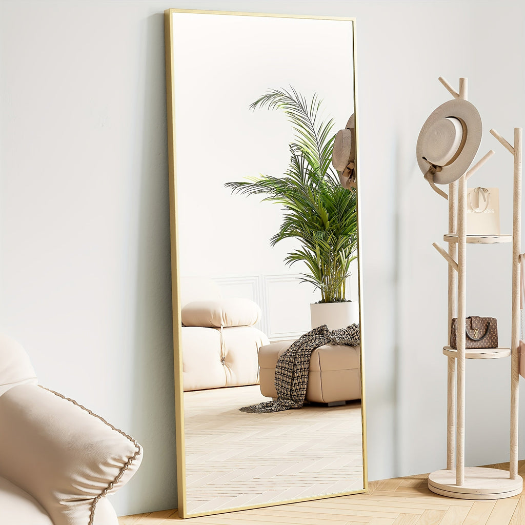 Full Length Mirror Floor Standing, Arched & Rect Body Mirror with Stand, Hanging or Leaning Wall Mirror, Aluminum Alloy Thin Frame for Bedroom Hotel Bathroom