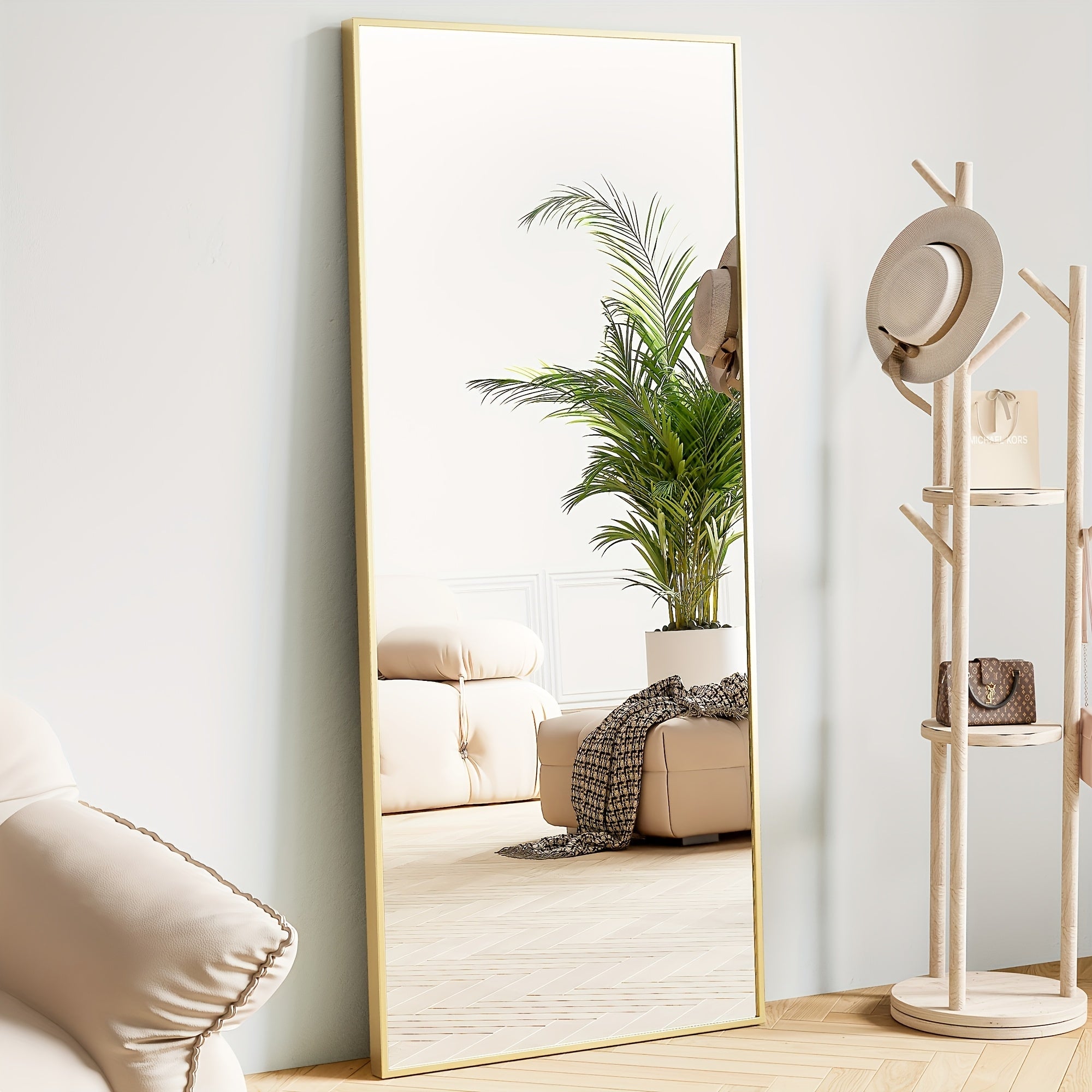 Full Length Mirror Floor Standing, Arched & Rect Body Mirror with Stand, Hanging or Leaning Wall Mirror, Aluminum Alloy Thin Frame for Bedroom Hotel Bathroom