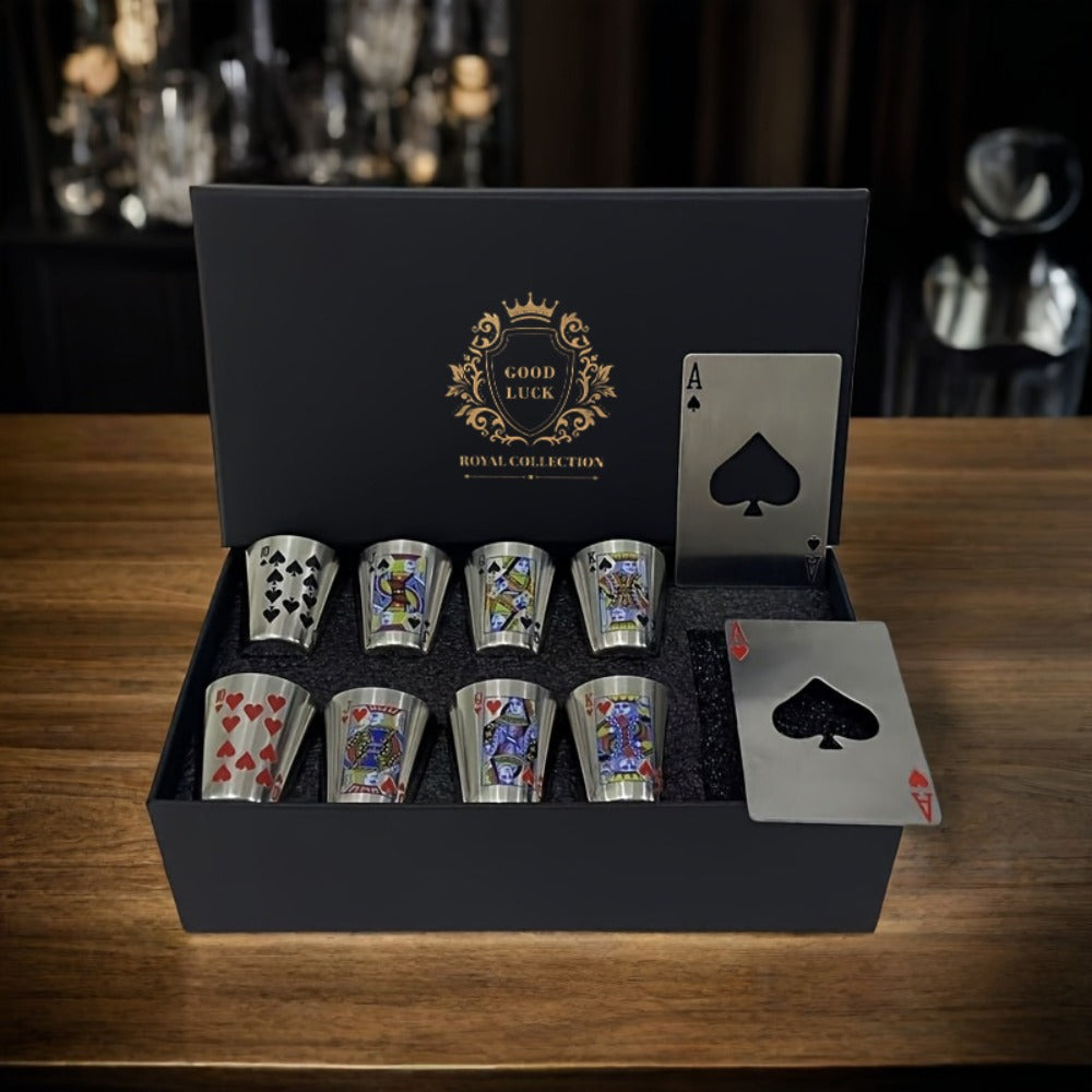 Stainless Steel Cup Set 8 Cups + 2 Bottle Openers | Family Party Outdoor Gift Set Good Luck Year