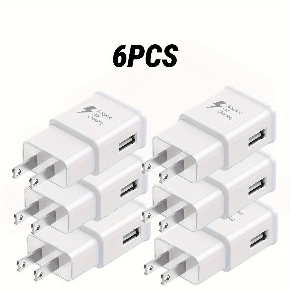 USB Wall Charger Compatible with Samsung Galaxy S25 S24 S23 S22 S21 S20 S10 S9 S8 S7 Note 10 - Adaptive 5V 2A Fast Charging, Bulk Pack 5pcs & 6pcs with Cables, White & Black Options
