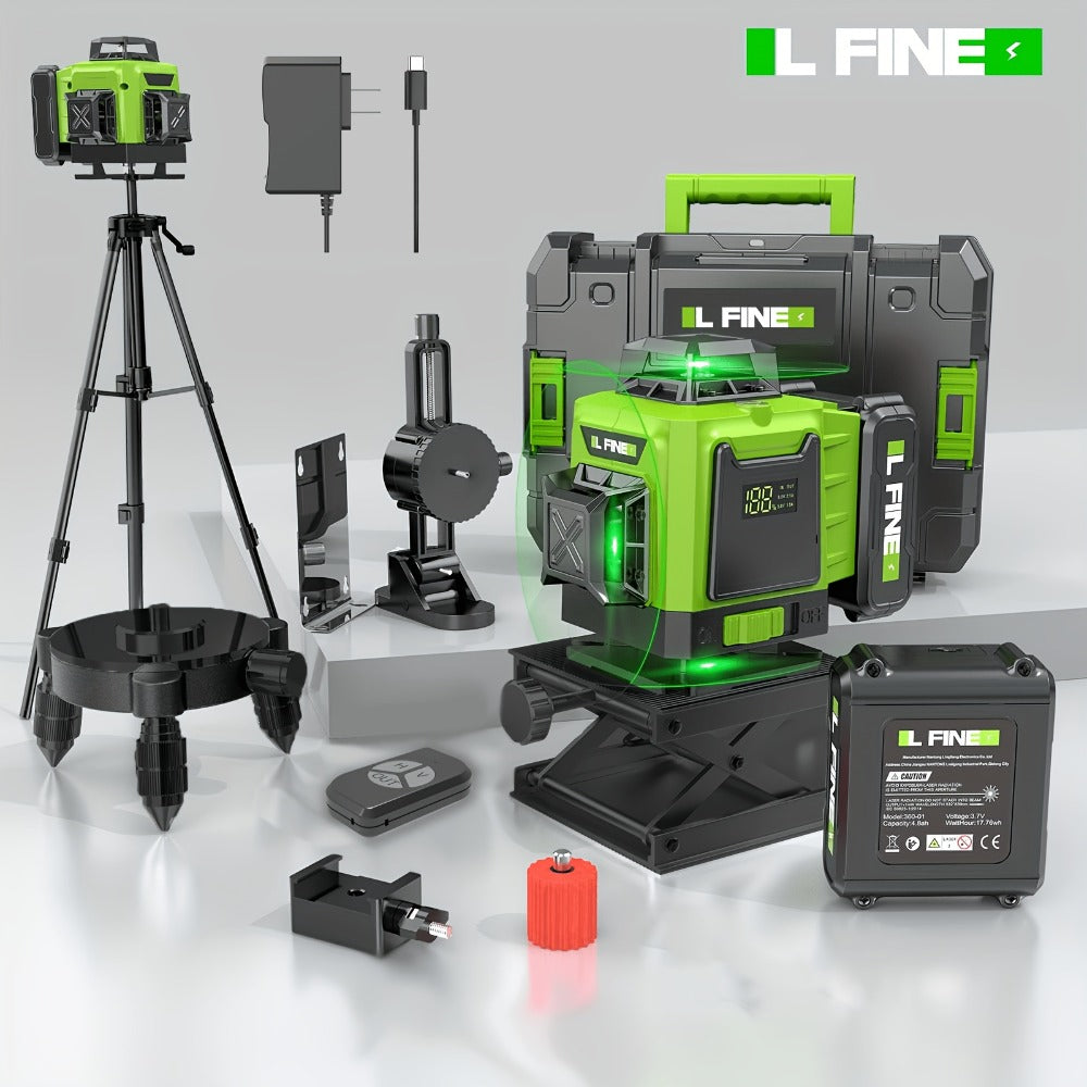Laser Level 16 Line 4D Green Self-Leveling with Tripod 360 Degree Rotary Cross Line High Precision Auto Leveling Tool Rechargeable Lithium Battery Vertical Horizontal for Tiling Hanging Pictures Construction
