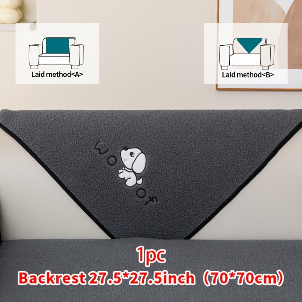 Sherpa Plush Sofa Cover Non-Slip | Thick Fleece Couch Protector, Pet Friendly Furniture Shield, 1 to 4 Seat, Armrest Backrest Pillowcase, Deep Gray Light Gray Coffee Off White