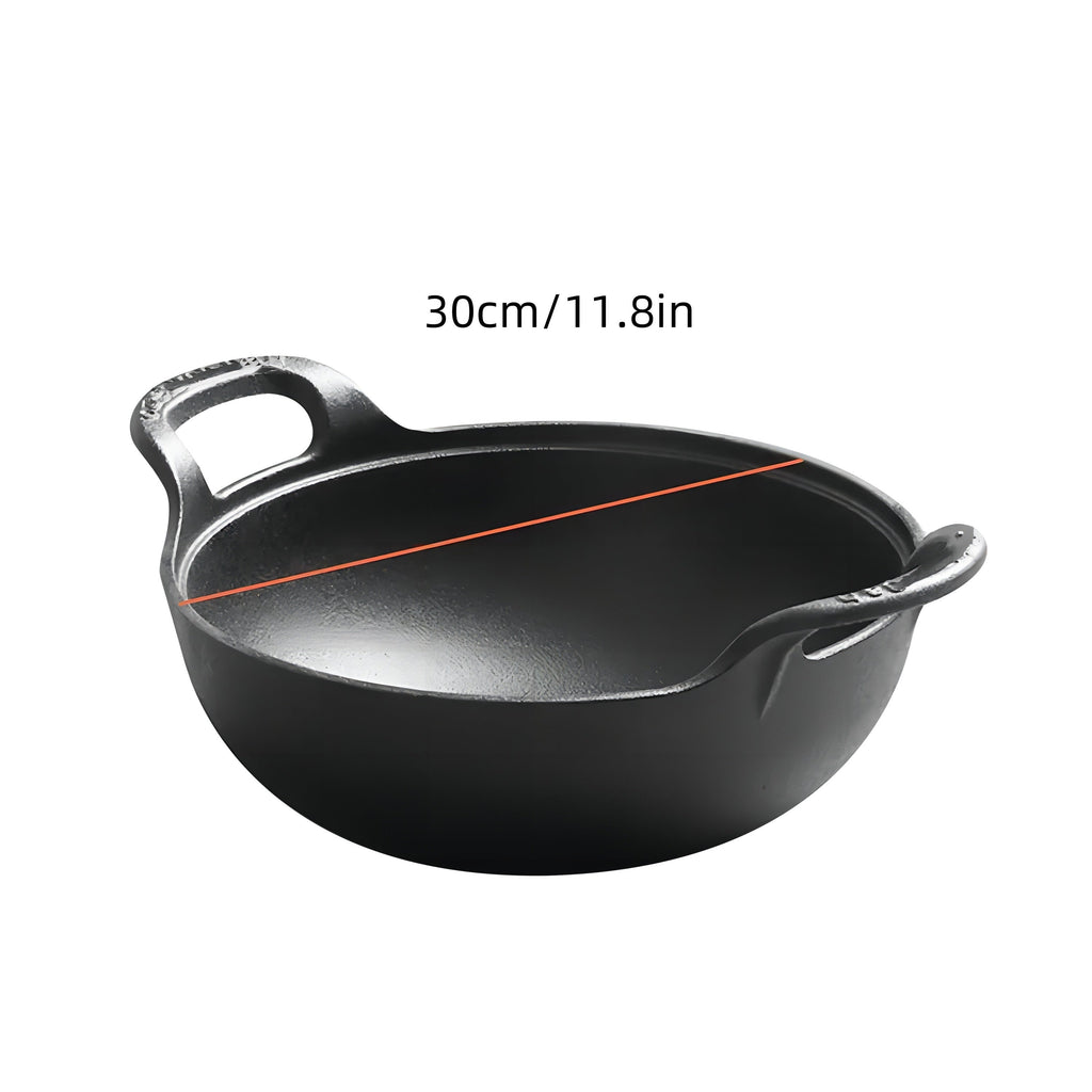 Cast Iron Wok Skillet Non-Stick Deep Stir Fry Pan with Dual Handles - Heavy Duty Uncoated Traditional Cooking Pot Multi-Size 9.84 10.62 11.81 12.59 Inch for Home Outdoor Grilling Baking